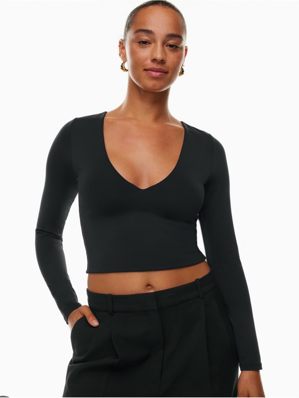 ARITZIA Babaton Contour V-Neck Long Sleeve Top Black